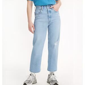 Levis Womens Distressed High Rise Ribcage Ankle Straight‎ Leg Jeans Size 29 Blue
